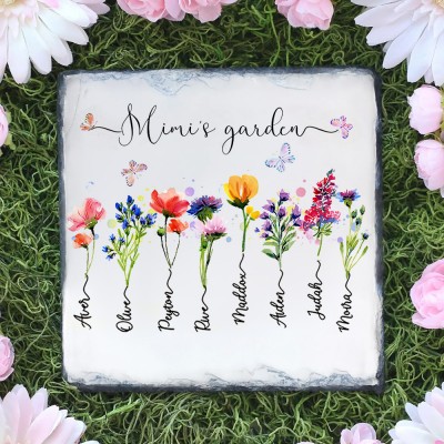 Personalized Mimi's Garden Birth Flower Plaque with Grandkids Names Love Gift Ideas for Grandma Mom Family Gifts