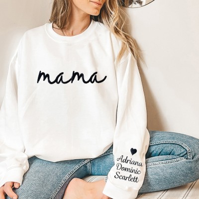 Custom Mama Embroidered Sweatshirt With Kids Names On Sleeve Unique Gift For New Mom Mother's Day Gift Ideas
