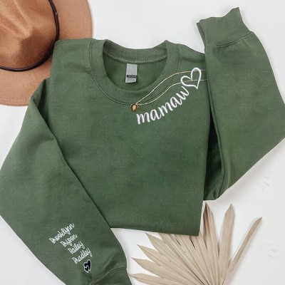 Personalized Mamaw Embroidered Sweatshirt Hoodie With Grandkids Names Mother's Day Gift Ideas