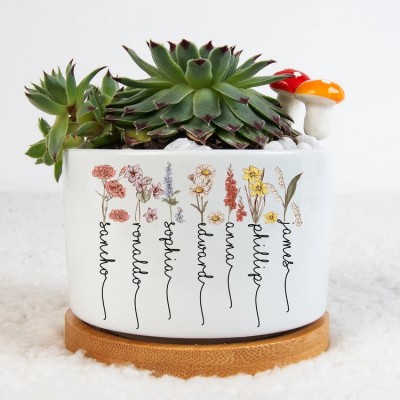Personalized Birth Month Flower Plant Pot for Mom, Grandma