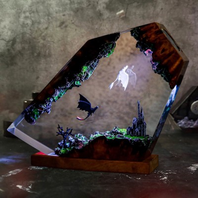 Handmade Dragon Couple Resin Wood Lamp Birthday Gift for Him Gifts for Couple Christmas Gift