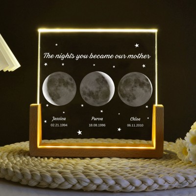 The Nights You Became Our Mother Personalized Moon Phase Night Light By Date for Mom Unique Mother's Day Gift Ideas
