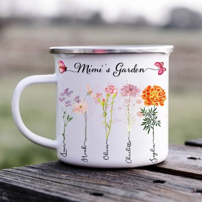Custom Mimi's Garden Birth Month Flower Camping  Coffee Mug with Kids Names Gift Ideas for Grandma Mom Birthday Gifts for Her