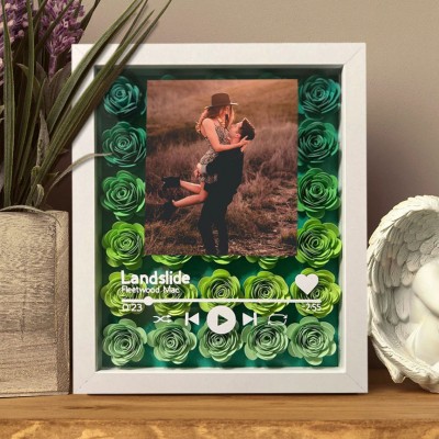 Personalized Spotify Code Music Flower Shadow Box With Couple Photo Anniversary Gifts Valentine's Day Gift Ideas