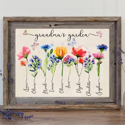 Personalized Family Wood Birth Month Flower Frame Sign Grandma's Keepsake Gift