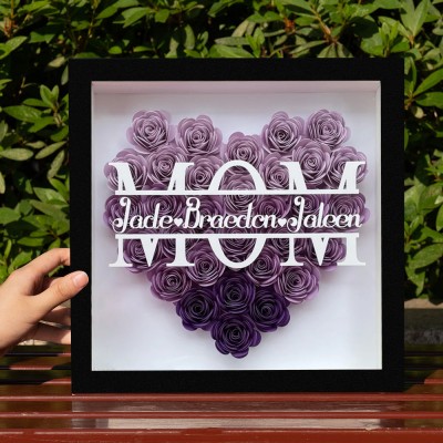 Personalized Heart Shaped Paper Flower Shadow Box Gift for Mom Grandma