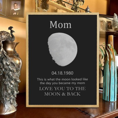 The Day You Became My Mom Moon Phase Frame with Kids Names Custom Gifts for Mom Mother's Day Gift