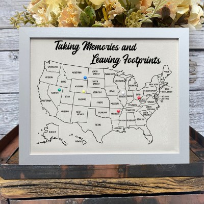 Personalized USA Travel Map Frame with Push Pins Gift Ideas for Her Valentine's Day Gifts for Couple Anniversary Gifts