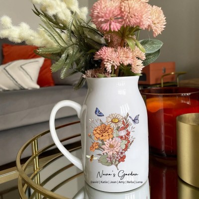 Custom Nana's Garden Birth Flower Bouquet Vase Heartful Gift Ideas For Mom Grandma Mother's Day Gifts
