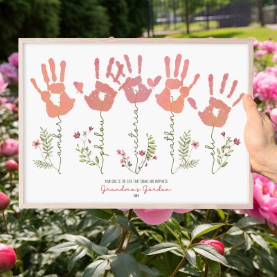 Personalized Grandma's Garden DIY Handprint Wooden Frame Sign With Grandkids Names Mother's Day Gift Ideas