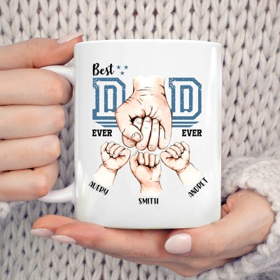 Personalized Best Dad Ever Fist Bump Mug with Kids Name Unique Gift for Father's Day