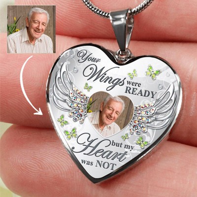 Personalized Memorial Photo Heart Necklace Loss of Grandpa Father Keepsake Necklace