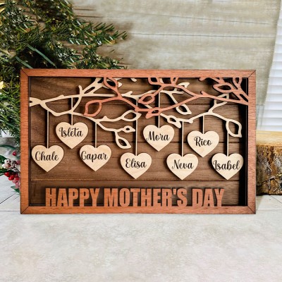 Personalized Family Tree Wood Frame Gift for Mom Grandma Family Adoption Gift 
