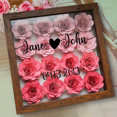 Personalized Anniversary Date Rose Flower Shadow Box Anniversary Gift for Wife