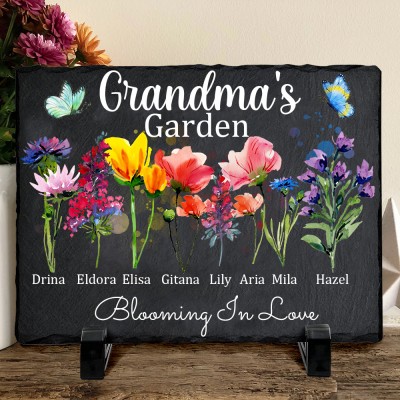 Grandma's Garden Birth Flower Plaque Personalized Grandma Gifts from Grandkids Birthday Gifts for Mom Christmas Gift Ideas