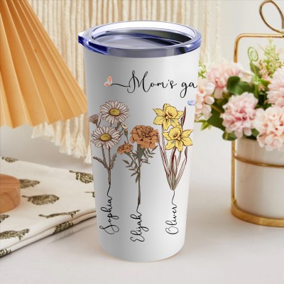 Custom Mom's Garden Birth Flower Tumbler with Names Gift For Mom Grandma Mother's Day Gift Ideas
