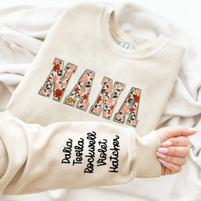 Custom Flower Pattern Nana Embroidered Sweatshirt Hoodie Unique Gift For Mom Birthday Gift Ideas For Grandma