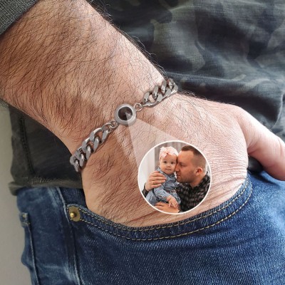 Personalized Photo Projection Men Bracelet with Picture Inside Meaningful Gift for Dad Father's Day Gifts