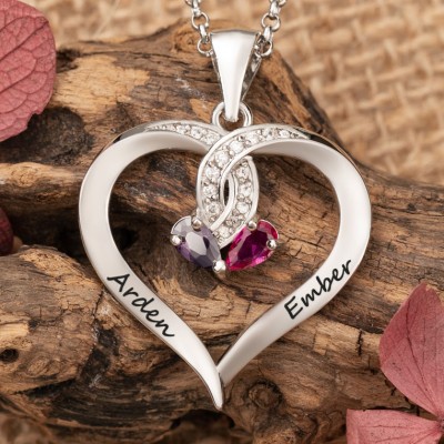 Custom 2 Names Heart Necklace with Birthstones Designs GIfts for Soulmate Valentine's Day Gifts Anniversary Gift Ideas for Her