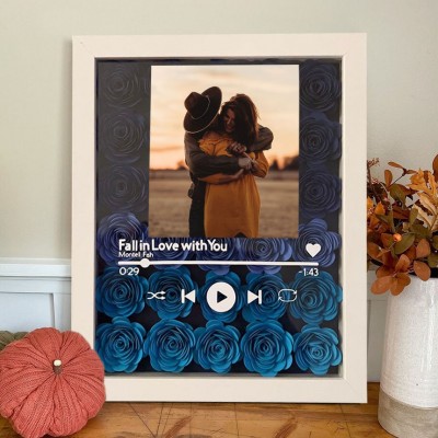 Personalized Music Song Photo Flower Shadow Box with Spotify Code For Valentine's Day Wedding Anniversary