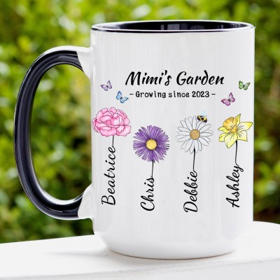Mimi's Garden Personalized Birth Month Flower Mug with Kids Names Gifts for Mom Grandma Birthday Gifts