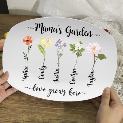 Personalized Mama's Garden Birth Flower Plate with Kids Name Mother's Day Gift Ideas