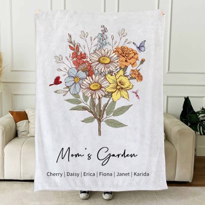 Custom Mom's Garden Blanket By Birth Flower Bouquet Mother's Day Gift Ideas Keepsake Gifts For Mom Grandma