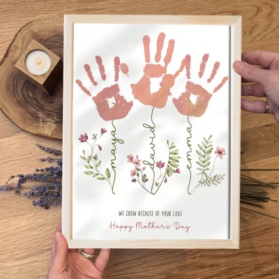 We Grow Because Of You Custom DIY Handprint Wooden Frame Sign Unique Mother's Day Gift Ideas