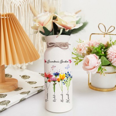 Custom Grandma's Garden Birth Flower Vase With Grandkids Name Mother's Day Gift Ideas Gift For Mom Grandma