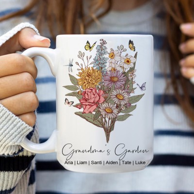 Personalized Grandma's Garden Bonquet Mug With Grandkids Names Unique Gift Ideas For Grandma Mom Mother's Day Gifts