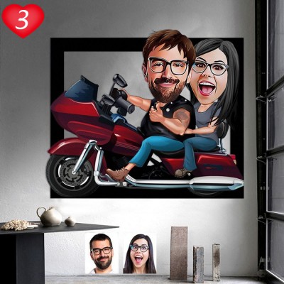 Personalized Motorcycle Couple Caricature Wedding Anniversary Gift for Husband Valentine's Day Gift for Boyfriend
