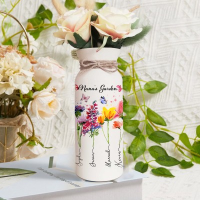 Personalized Nana's Garden Birth Flower Vase With Grandkids Names Unique Gift For Mom Grandma Mother's Day Gift Ideas