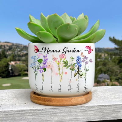 Nana's Garden Birth Flower Succulent Plant Pot Custom Gifts for Grandma Mom Mother's Day Gift Ideas