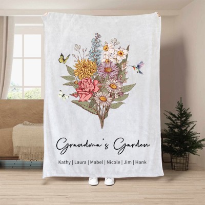 Personalized Grandma's Garden Blanket By Birth Flower Bouquet Keepsake Gifts For Mom Grandma Mother's Day Gift Ideas