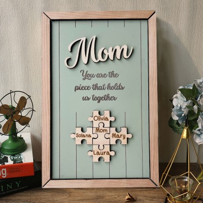 Personalized Mom You Are The Pieces That Hold Us Together Puzzle Pieces Sign With Names Gifts for Mom Grandma Mother's Day Gift Ideas