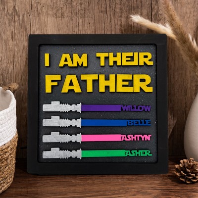 I Am Their Father Lightsaber Wooden Frame Funny Gift for Dad Grandpa Father's Day Gifts