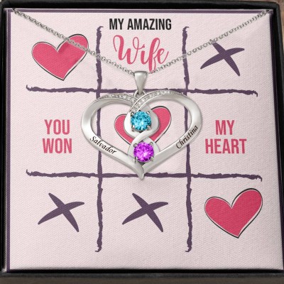 To My Amazing Wife Personalized Heart Name Necklace with Birthstones Anniversary Gifts Valentine's Day Gift Ideas 