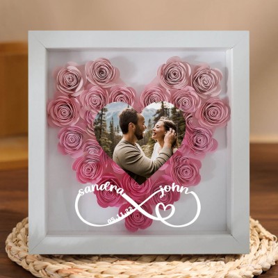 Personalized Heart Shaped Couple Photo Flower Shadow Box Keepsake Gifts Valentine's Day Gift Ideas for Her
