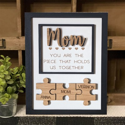 Mom You Are The Piece That Hold Us Together Personalized Mom Puzzle Wooden Name Sign Gifts for Mom Grandma Mother's Day Gift