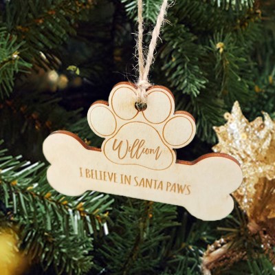 Personalized Dog Bone Paw Shape Christmas Ornament with Name