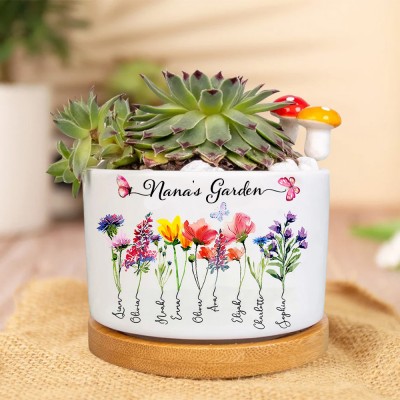 Personalized Nana's Garden Birth Flower Mini Succulent Plant Pot with Kids Names Gift Ideas for Mom Grandma Birthday Gifts