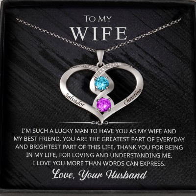 To My Wife Personalized Name Necklace with Birthstones Valentine's Day Gifts Anniversary Gift Ideas for Wife