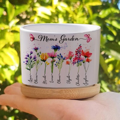 Custom Mom's Garden Birth Month Flower Pot with Kids Names Love Gift Ideas for Mom Grandma Birthday Gifts