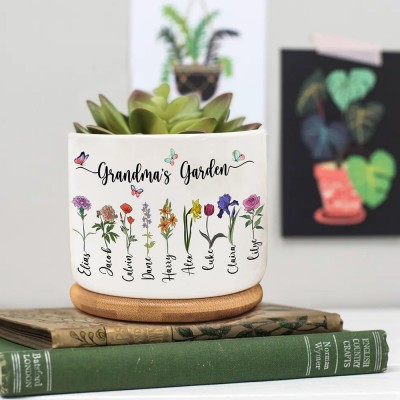 Personalized Grandma's Garden Birth Month Flower Outdoor Succulent Plant Pot Mother's Day Gift Ideas