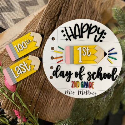 Personalized Round First and Last Day of School Sign Prop Interchangeable Back to School Sign Gifts for Teacher