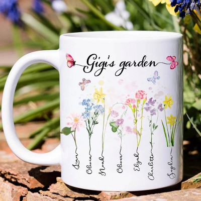 Personalized Gigi's Garden Mug with Birth Month Flowers Custom Family Mug Gift for Mom Grandma Christmas Gifts