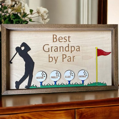 Personalized Best Grandpa By Par Wooden Golf Sign Home Decoration for Dad, Grandpa Father's Day Gifts
