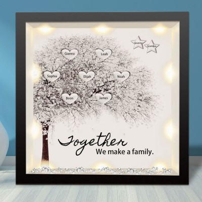 Personalized Light Up Family Tree Box Frame with 1-20 Names Mother's Day Gift For Grandma, Mom