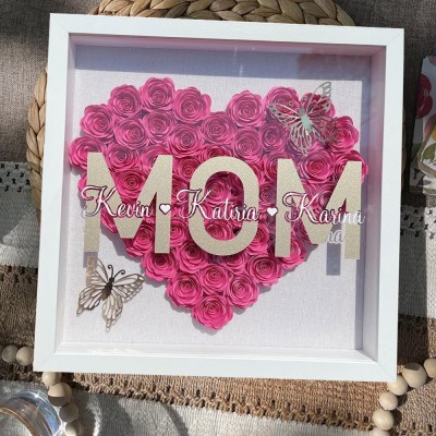 Personalized Heart Shaped Flower Shadow Box With Names Gifts for Mom Grandma Mother's Day Gift Ideas