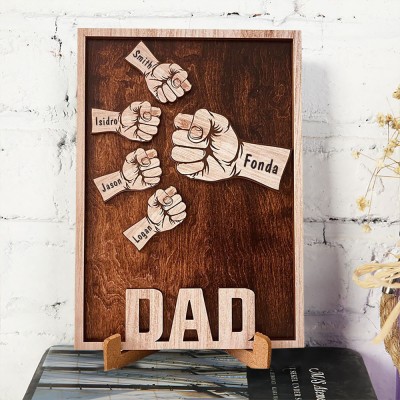 Personalized Fist Bump Sign Dad Wooden Plaque with Kids Names Father's Day Gift Ideas